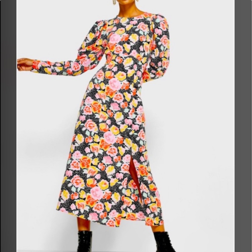 NWT TOPSHOP Dream Puff Sleeve Midi Dress